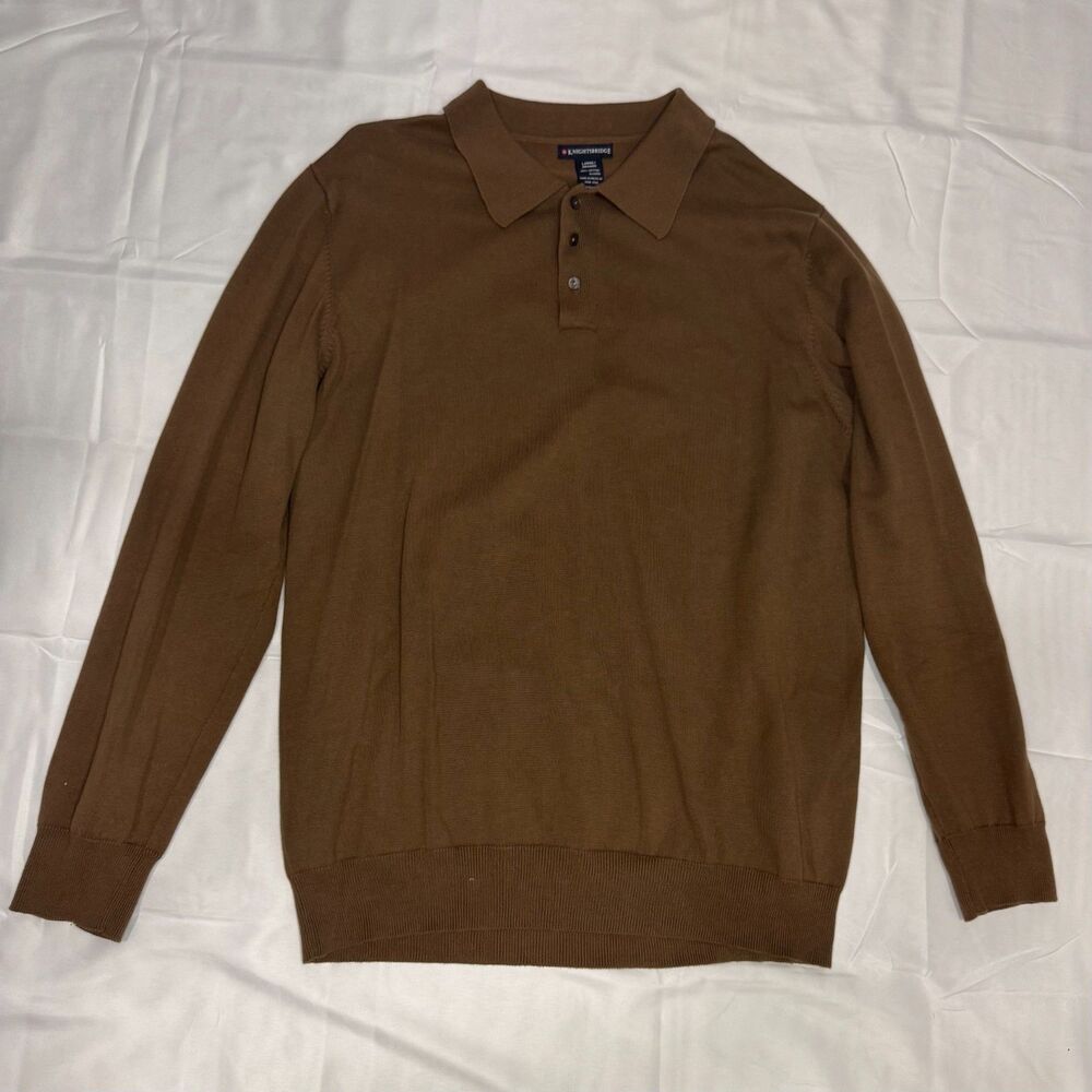 Knightsbridge Dark Brown 100% Cotton Long Sleeve Knit Polo - Large